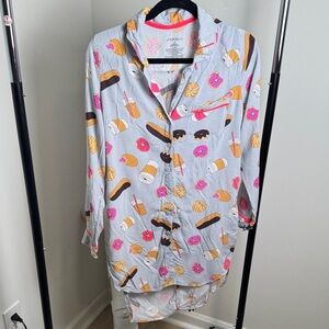 Xhiliration Coffee and Donuts Long Sleeve Lightweight Sleep Dress Size Large